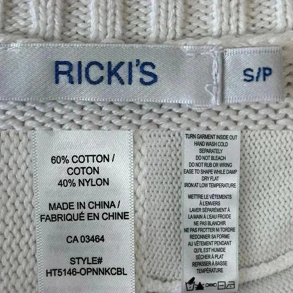 Ricki’s Cable Knit Sweater Boat Neck Cotton Pullover Ivory Size Small - Picture 10 of 14